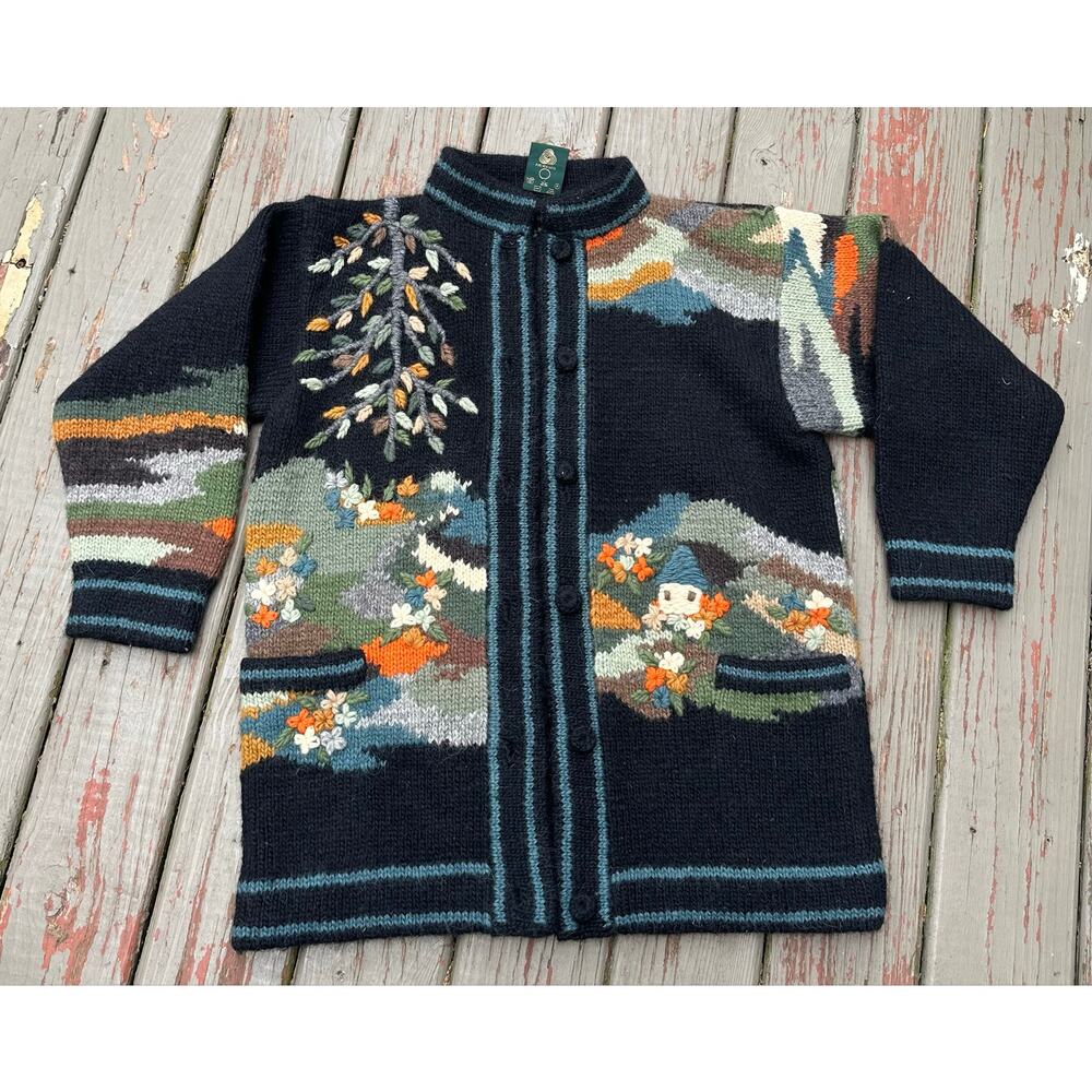 Vintage 80's Dobrila Cardigan Women's Wool Sweater coat handknit tree Oversized - Picture 7 of 16
